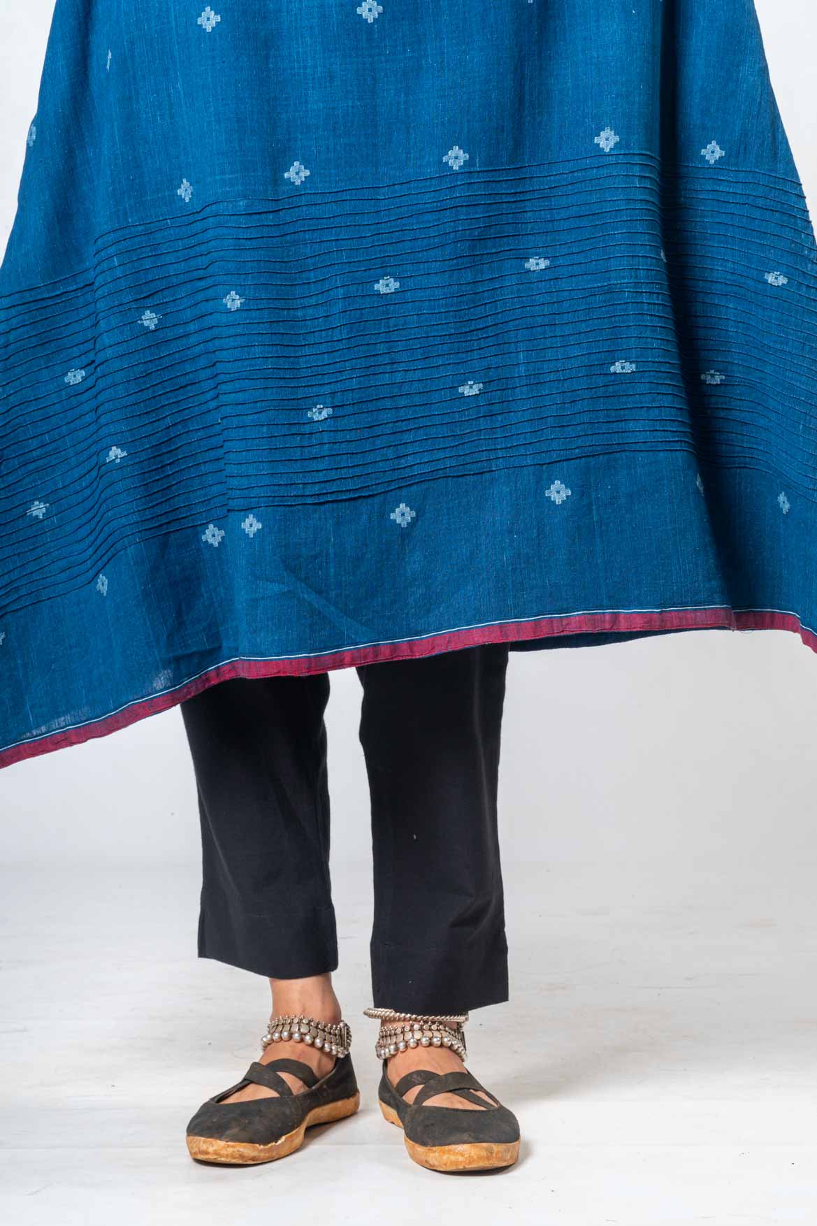 Indigo Hand Spun Khadi Jamdani  Dress