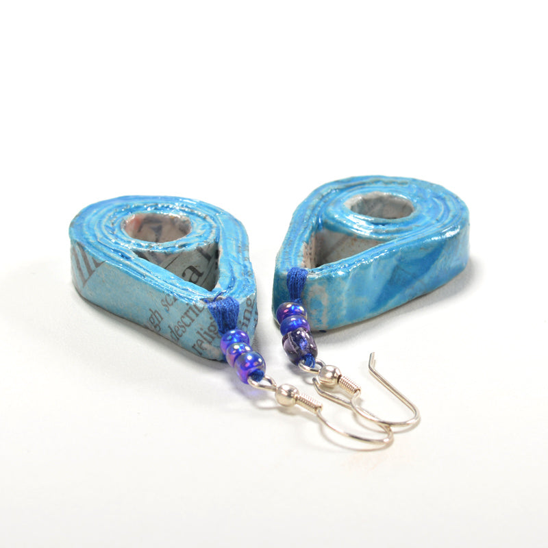 Upcycled Newspaper Earrings Drop & Round Hollow