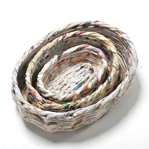 Upcycled Woven Newspaper Basket Oval