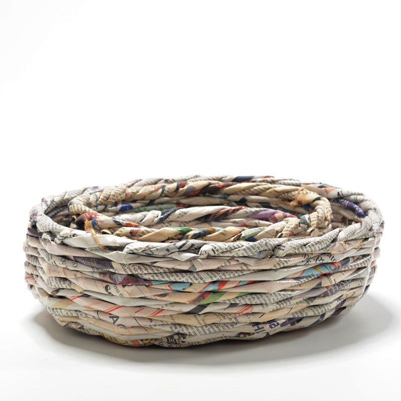 Upcycled Woven Newspaper Basket Oval
