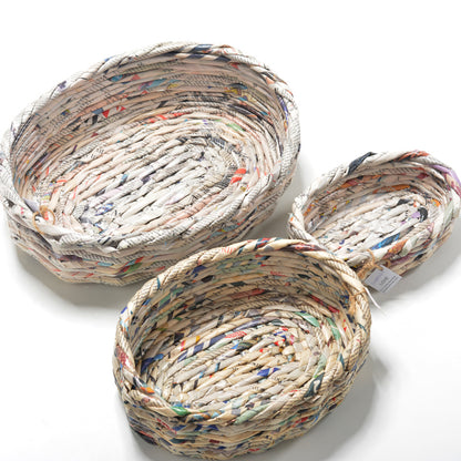 Upcycled Woven Newspaper Basket Oval