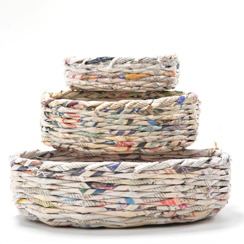 Upcycled Woven Newspaper Basket Oval