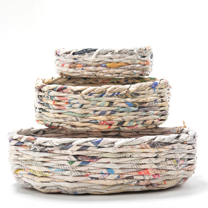 Upcycled Woven Newspaper Basket Oval