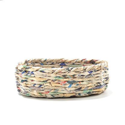 Upcycled Woven Newspaper Basket Oval
