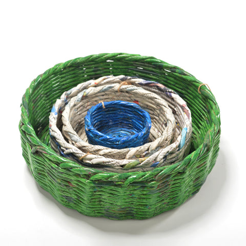 Upcycled Woven Newspaper Basket Round