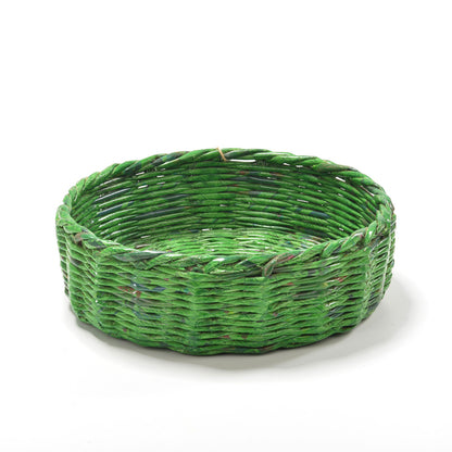 Upcycled Woven Newspaper Basket Round