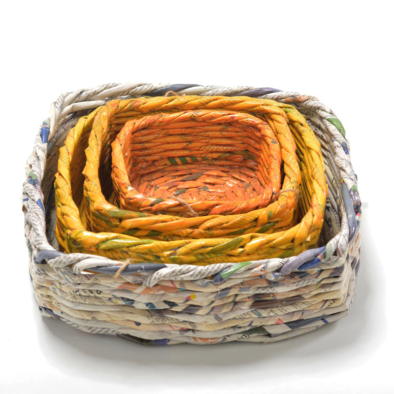 Upcycled Woven Newspaper Basket Square