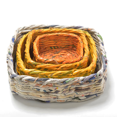 Upcycled Woven Newspaper Basket Square