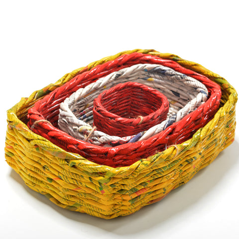 Upcycled Woven Newspaper Basket Rectangle