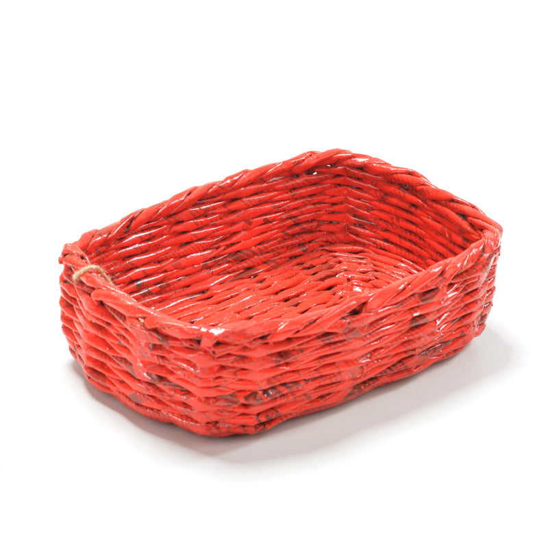 Upcycled Woven Newspaper Basket Rectangle