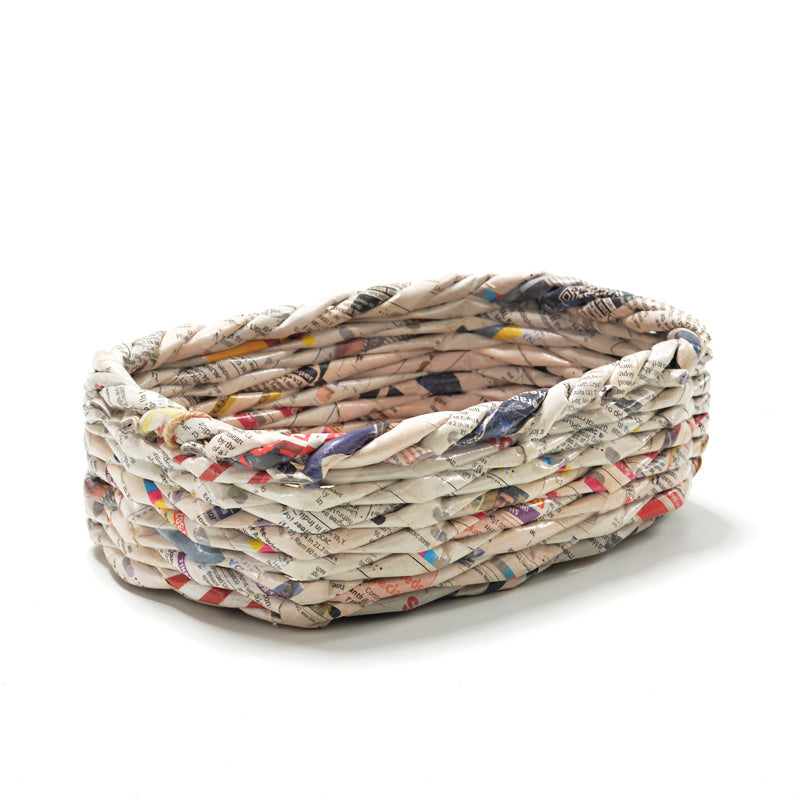 Upcycled Woven Newspaper Basket Rectangle