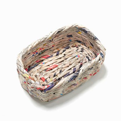 Upcycled Woven Newspaper Basket Rectangle