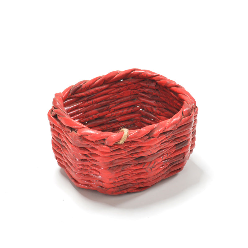 Upcycled Woven Newspaper Basket Rectangle