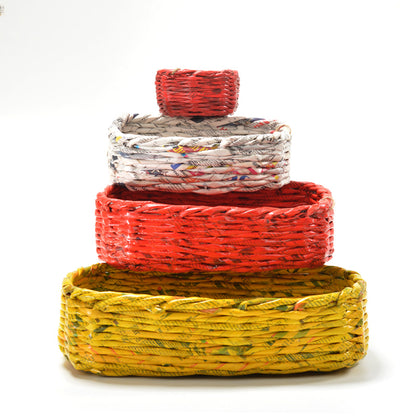 Upcycled Woven Newspaper Basket Rectangle