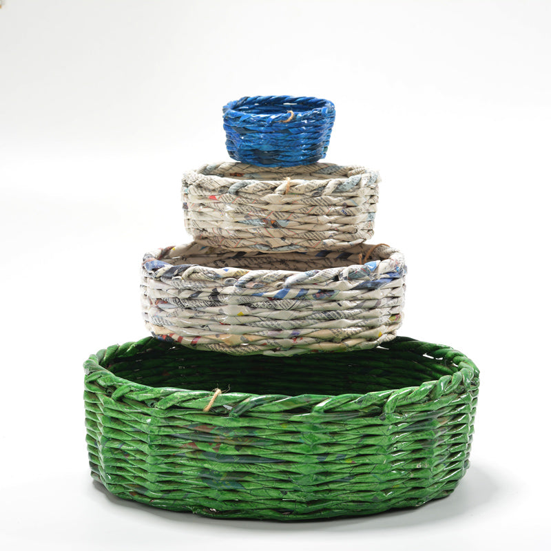 Upcycled Woven Newspaper Basket Round