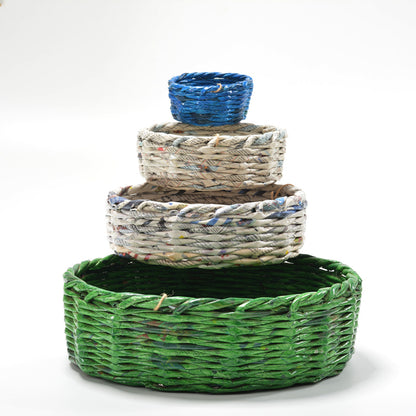 Upcycled Woven Newspaper Basket Round