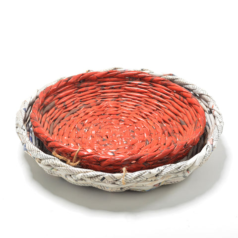 Upcycled Woven Newspaper Basket Concave Round