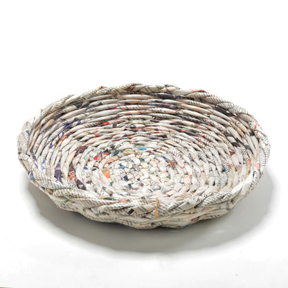 Upcycled Woven Newspaper Basket Concave Round