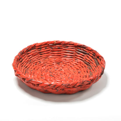 Upcycled Woven Newspaper Basket Concave Round