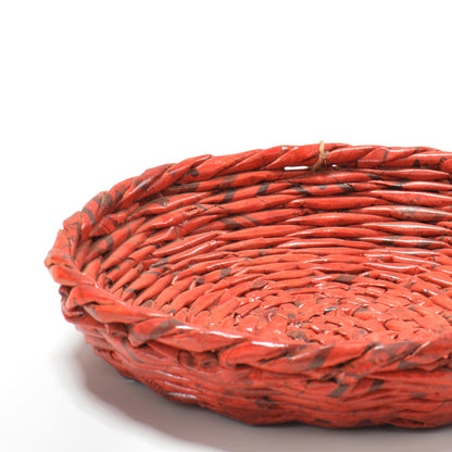 Upcycled Woven Newspaper Basket Concave Round