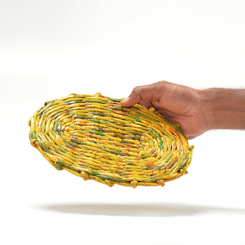 Upcycled Woven Newspaper Pot Trivet Oval