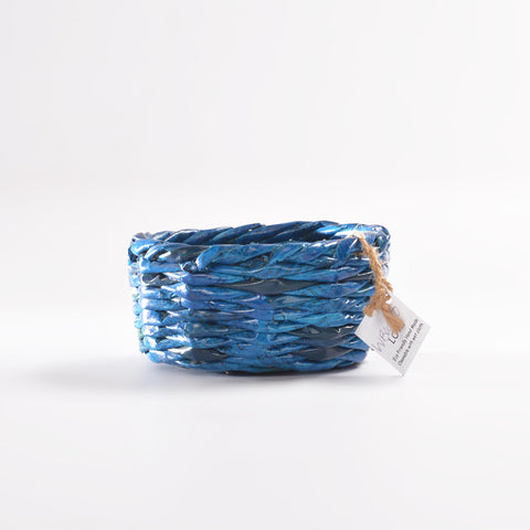 Upcycled Woven Newspaper Basket Round