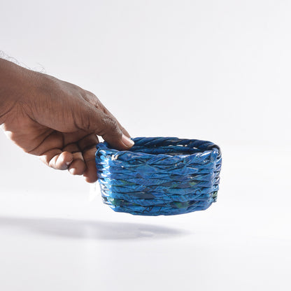 Upcycled Woven Newspaper Basket Round