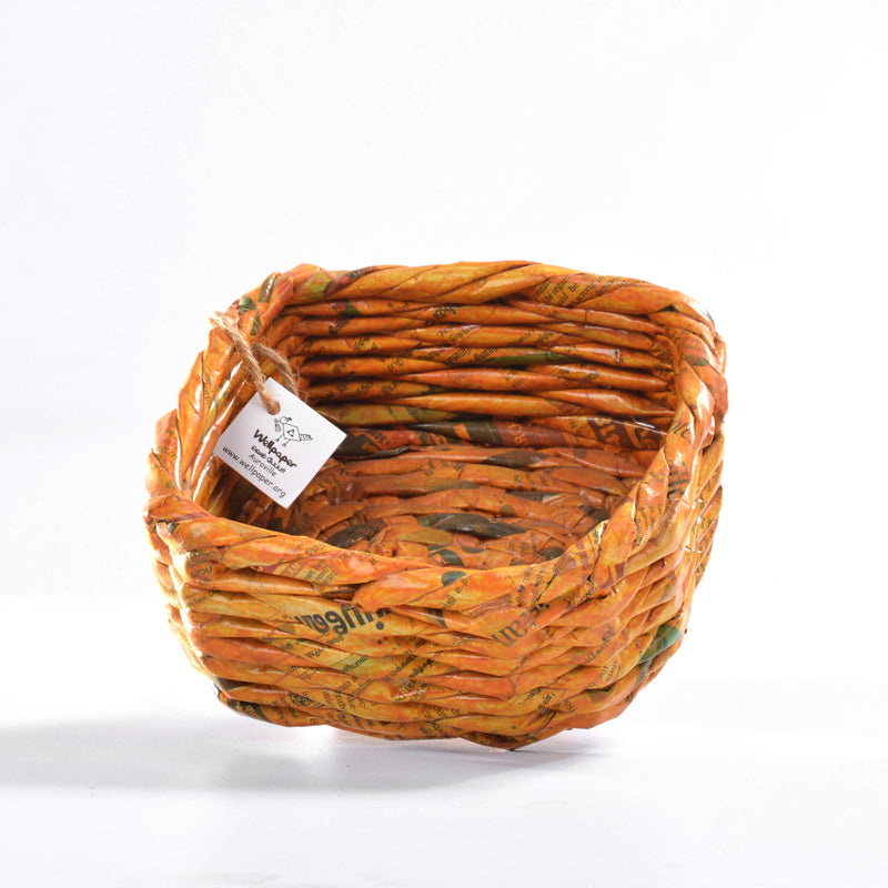 Upcycled Woven Newspaper Basket Square