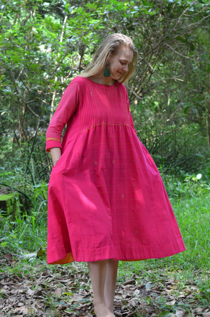 Bright Pink Pinktuck Jamdani Dress