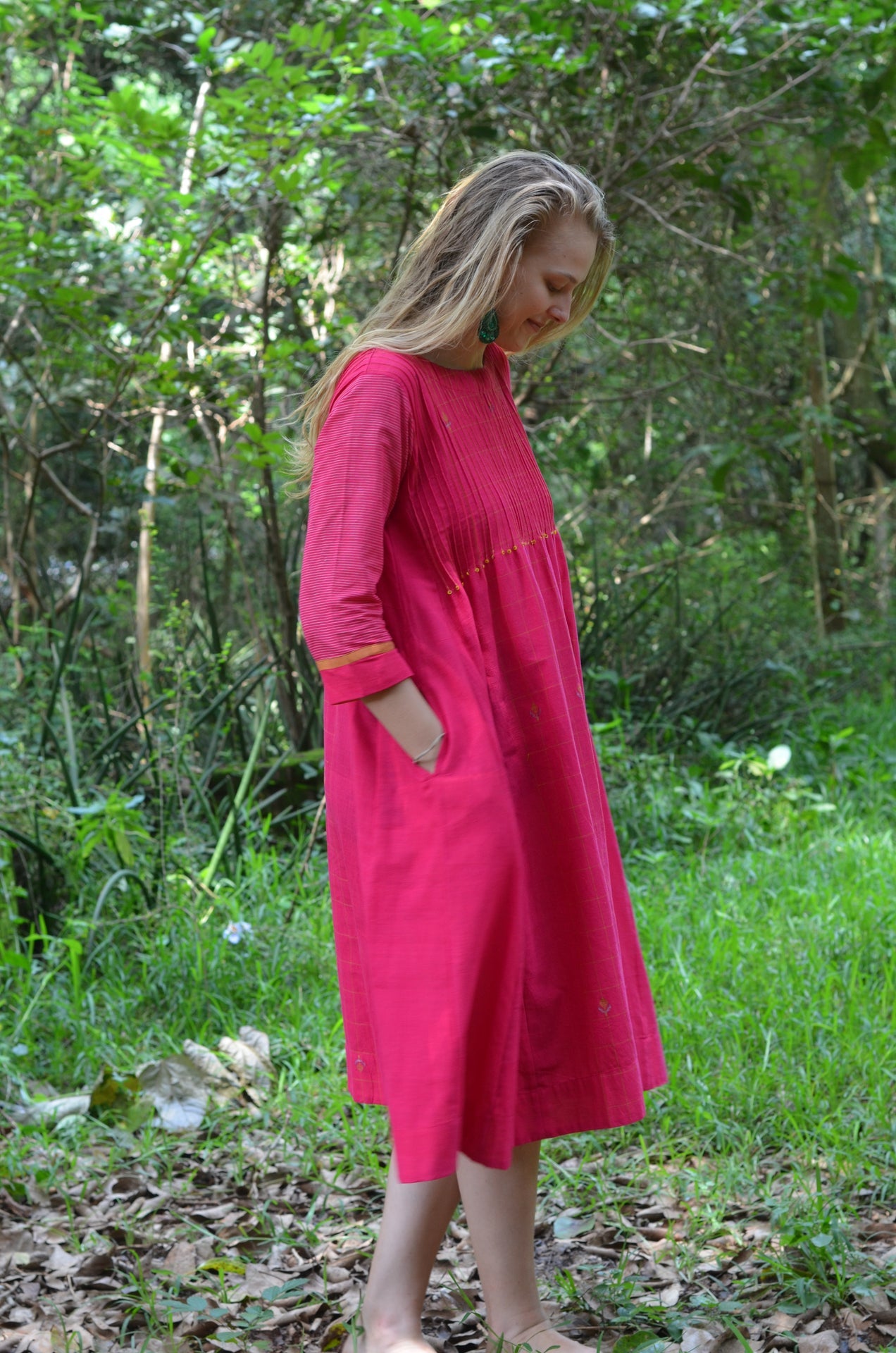 Bright Pink Pinktuck Jamdani Dress