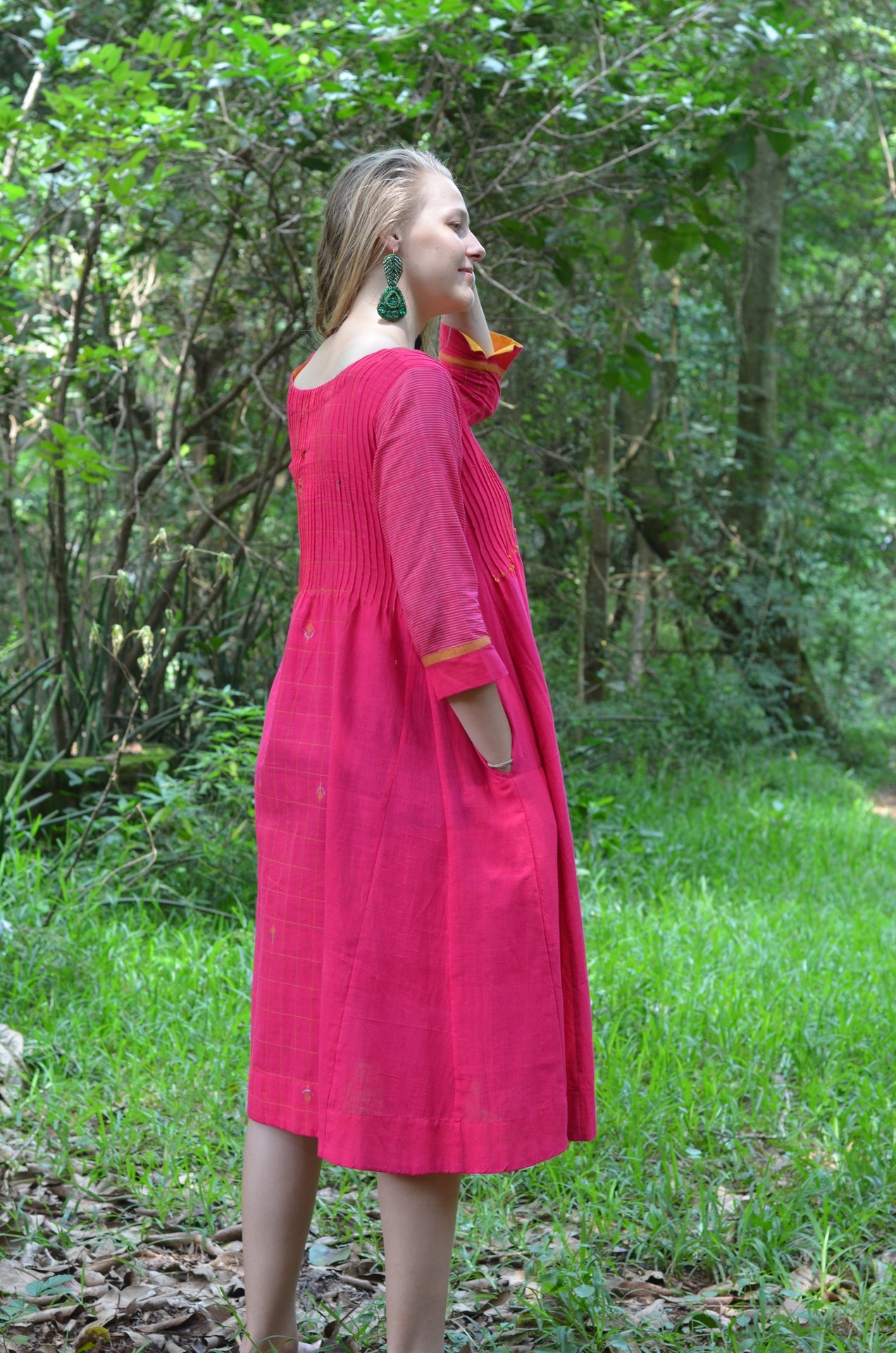 Bright Pink Pinktuck Jamdani Dress