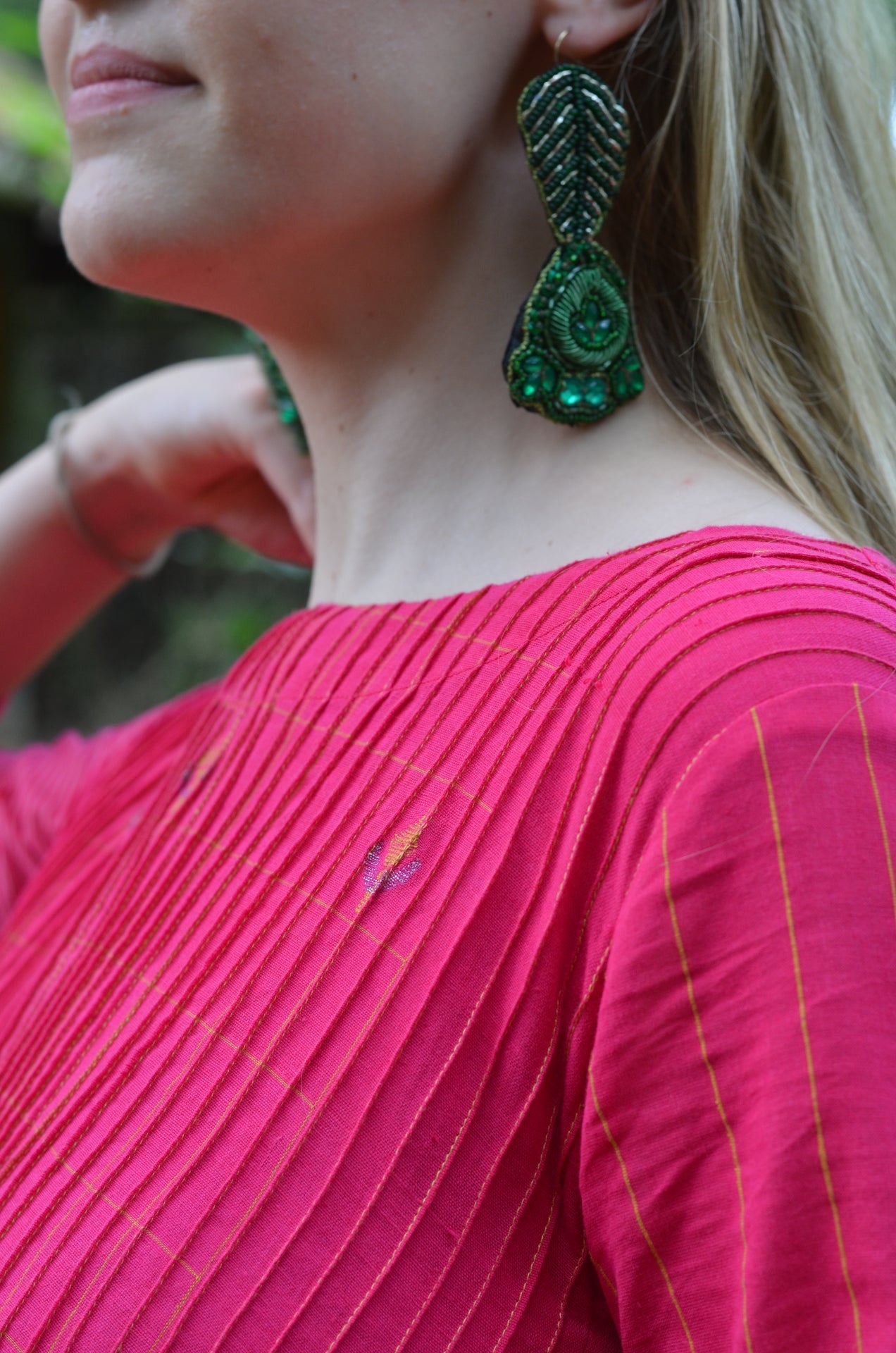 Bright Pink Pinktuck Jamdani Dress