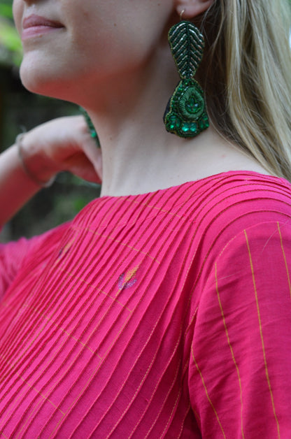 Bright Pink Pinktuck Jamdani Dress