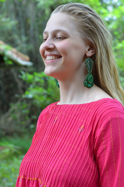 Bright Pink Pinktuck Jamdani Dress