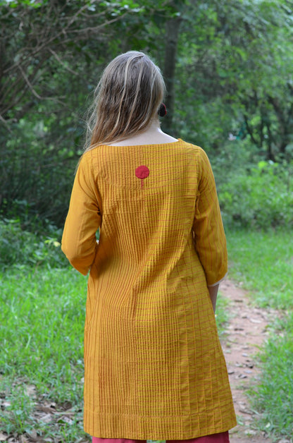 Set of 2- Mustard Pintuck placement handloom striper Dress & Pants