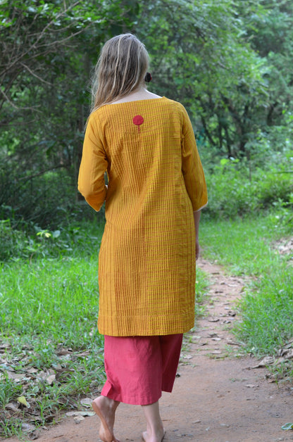 Set of 2- Mustard Pintuck placement handloom striper Dress & Pants