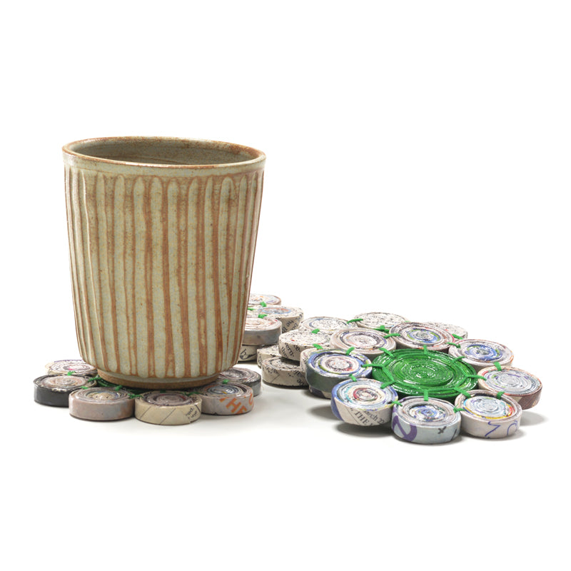 Upcycled Coiled Newspaper Tea coaster Flower - Set of 6