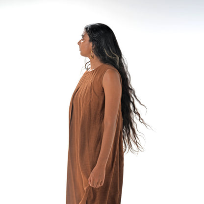 Pleated Brown Dress – Cotton