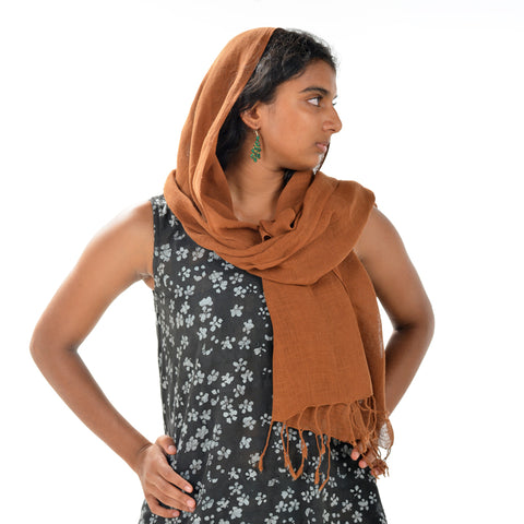 Plain Brown Scarf – Cotton Linen Blend