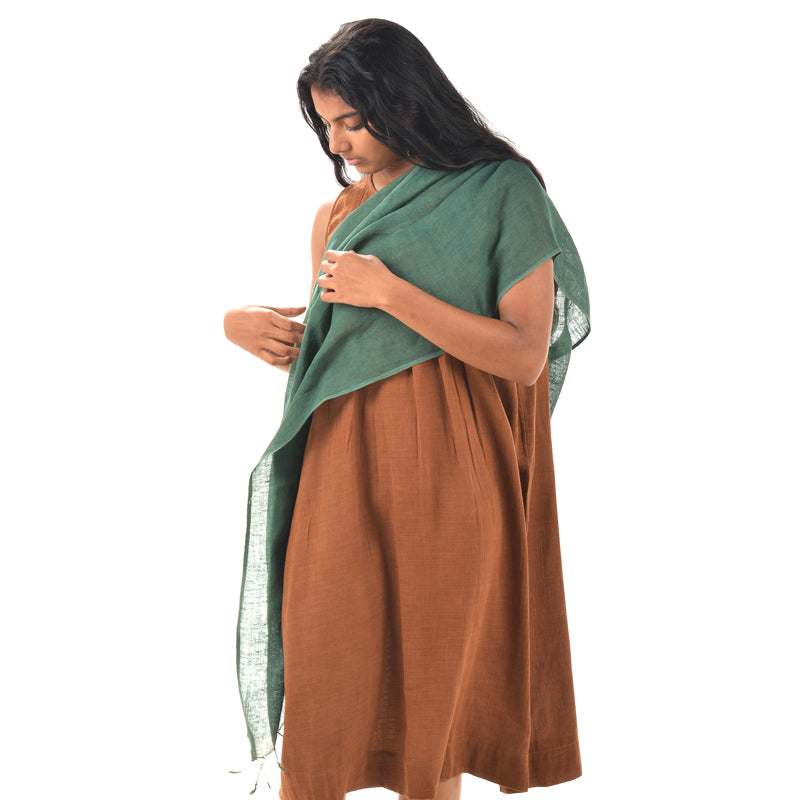 Plain Dark Green Scarf – Cotton Linen Blend