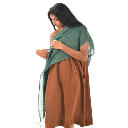 Plain Dark Green Scarf – Cotton Linen Blend