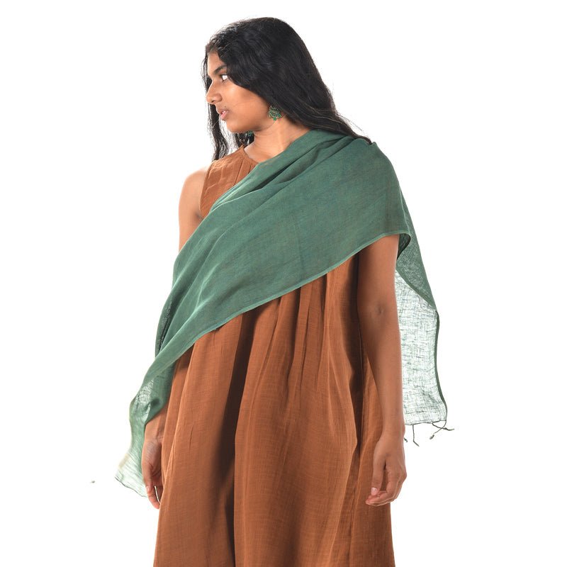 Plain Dark Green Scarf – Cotton Linen Blend