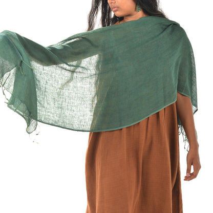 Plain Dark Green Scarf – Cotton Linen Blend