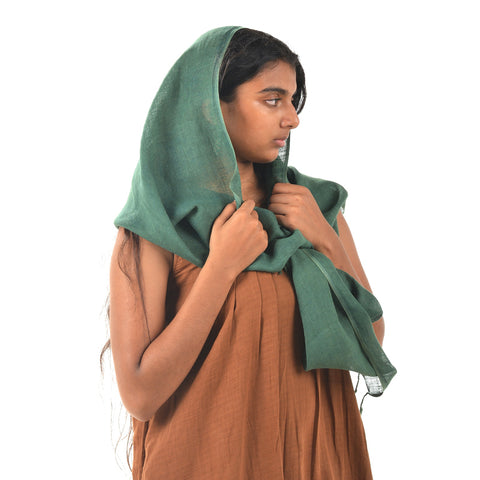 Plain Dark Green Scarf – Cotton Linen Blend