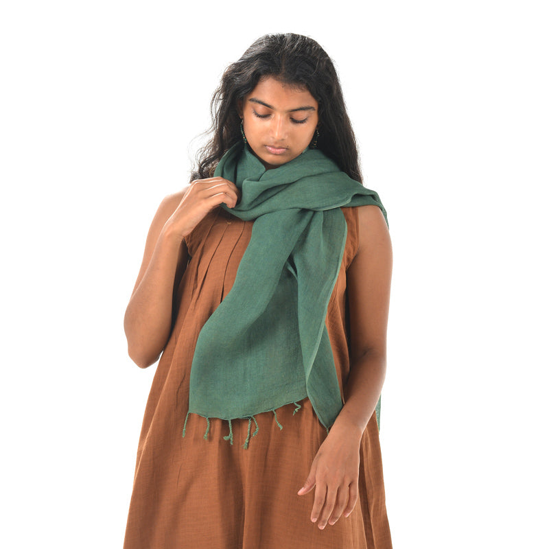 Plain Dark Green Scarf – Cotton Linen Blend
