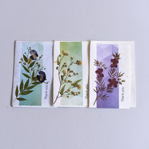 Thank you - Handmade Greeting Card - Set of 3