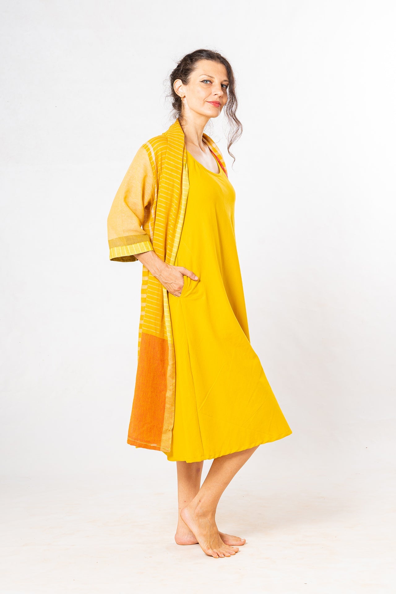 Set of 2- Dhup Turmeric Cotton Dress & Jacket Set