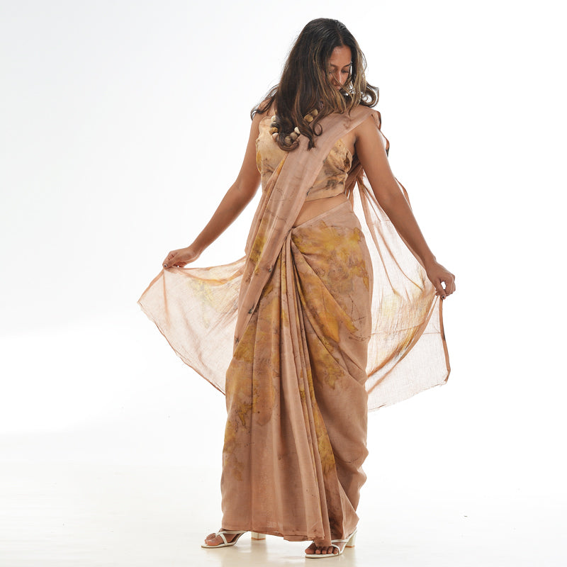 Earthy Blush Botanical Hand-Dyed Saree