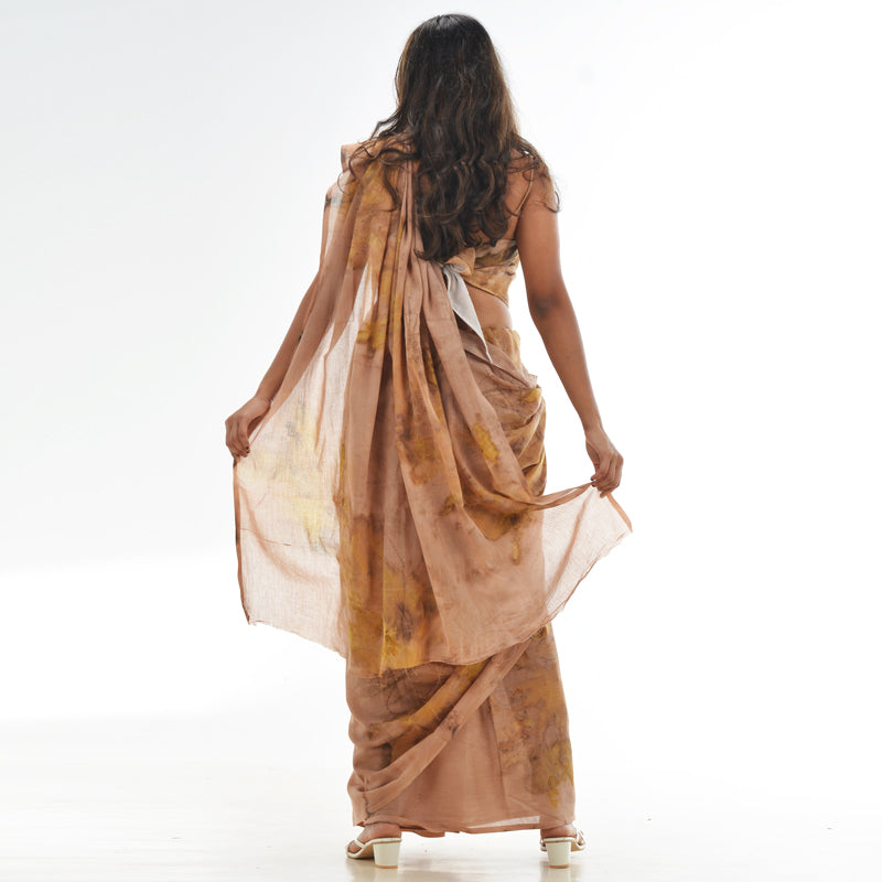 Earthy Blush Botanical Hand-Dyed Saree