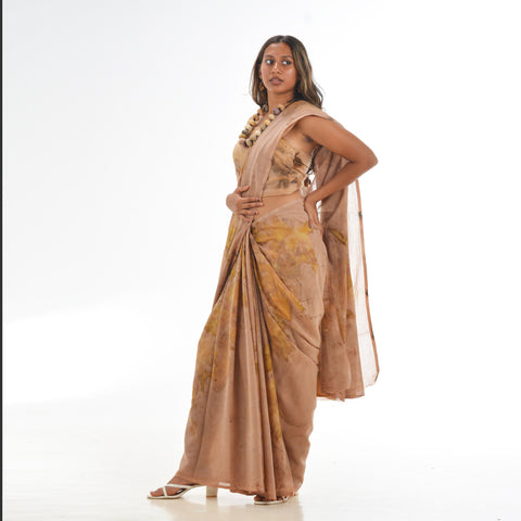 Earthy Blush Botanical Hand-Dyed Saree